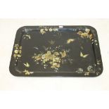 Mid-19th century black papier mâché tray of dished rounded rectangular form,