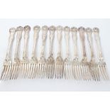 Set of twelve Victorian silver Kings pattern with husk heel dessert forks with engraved crest