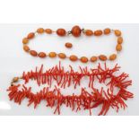 Old amber bead necklace with a single string of graduated oval amber beads,