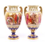 Fine pair 19th century Austrian Vienna porcelain vases with pierced collars and twin gilt scroll