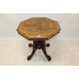 Walnut, elm and inlaid octagonal occasional table,