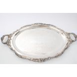 American silver plated two-handled tray of oval form,