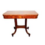 Fine Regency Goncalo Alves and ormolu mounted crossbanded card table with D-shaped foldover top