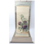 Fine quality antique Japanese hanging scroll, coloured inks on silk,