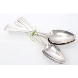 Four Georgian silver Old English pattern tablespoons with engraved initials (various dates and