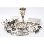 Selection of miscellaneous early 20th century and other silver - including cigarette box (London
