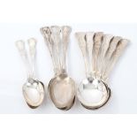 Selection of early 20th century silver Kings pattern with diamond heel flatware- including three