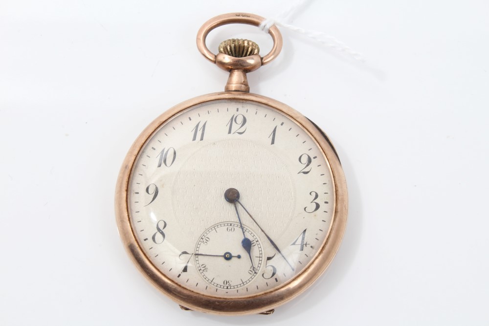 1920s Swiss gold (9ct) open face pocket watch with keyless movement,