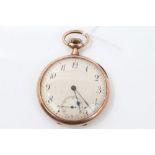 1920s Swiss gold (9ct) open face pocket watch with keyless movement,