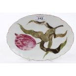 18th century Chelsea oval dish, unusually painted with a tulip,