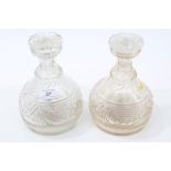 Pair early 20th century cut glass ships' decanters with mushroom stoppers and slice and swag cut