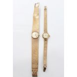 Two ladies' Omega gold (9ct) wristwatches on gold Milanese bracelets
