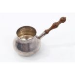 Georgian miniature silver brandy warmer of baluster form, with turned wooden handle,