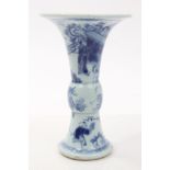 19th century Chinese blue and white gu-shaped vase with painted figures in landscape, 18.