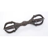 Fine early 18th / 19th century Sino Tibetan bronze Vajra with fine quality casting and dark brown