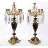 Pair of 19th century ormolu mounted green serpentine table lustres,