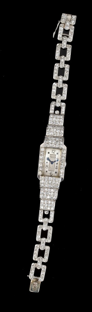 Art Deco ladies' Jaeger white gold (18ct) and diamond set cocktail bracelet watch, - Image 3 of 5