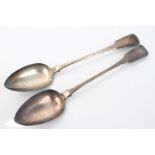 Pair George III silver fiddle pattern serving spoons with engraved initials (London 1815),