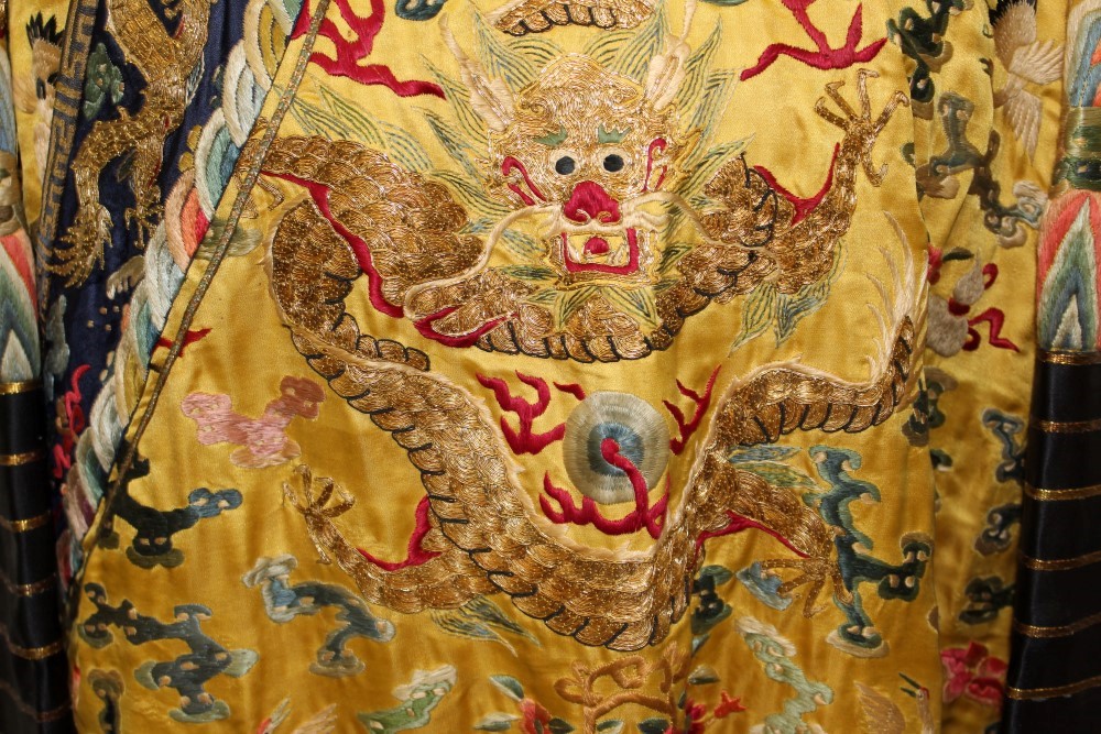 Early 20th century Chinese Dragon robe - Imperial yellow silk dragon and other symbols and motifs, - Image 3 of 10