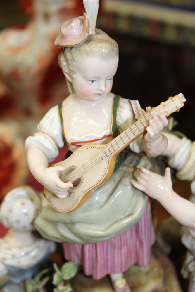 Large mid-19th century Meissen porcelain group of a musical family with putti and goat on rocky - Image 6 of 17