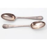 Pair miniature silver Hanoverian pattern tablespoons with stylised shell heels and engraved