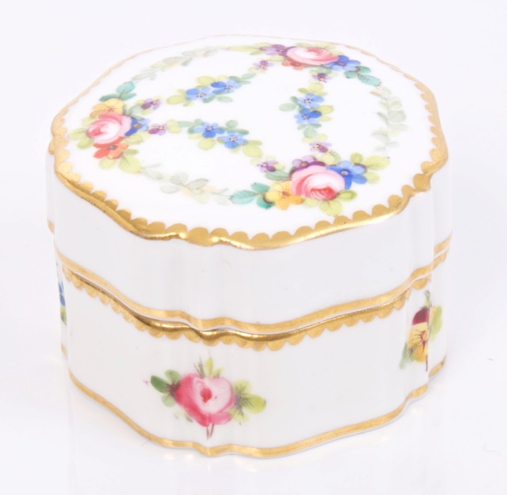 Late Victorian Minton box and cover with polychrome painted floral garlands and sprays - printed