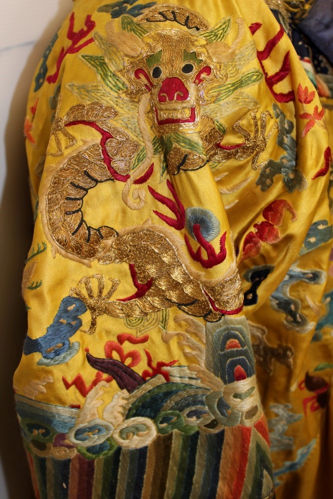 Early 20th century Chinese Dragon robe - Imperial yellow silk dragon and other symbols and motifs, - Image 6 of 10