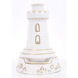 Unusual 19th century Staffordshire porcelain lighthouse-shaped pastille burner and stand,