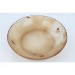 Fine Chinese Qing period moss agate bowl of shallow form, raised on foot rim, 10.4cm diameter x 2.
