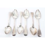 Set of six George III silver fiddle pattern dessert spoons, possibly provincial, Exeter 1809,