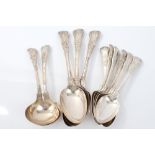 Three William IV silver Queens pattern with anthemion heel tablespoons (London 1832),