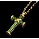 Theo Fennell gold (18ct) green tourmaline cross pendant, the tourmaline mounted on gold,