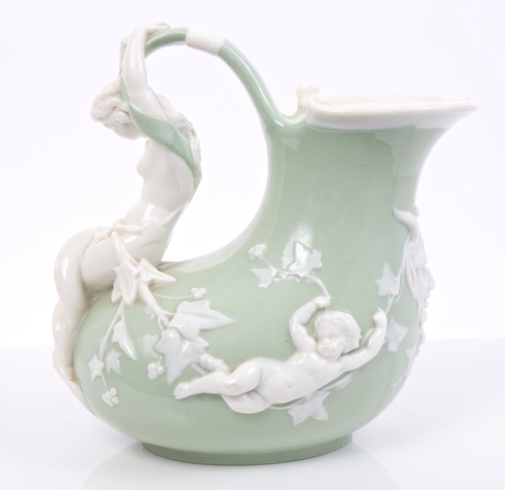 Victorian Minton green and white glazed ewer after the antique, - Image 2 of 2