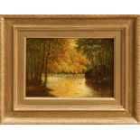 John Moore of Ipswich (1820 - 1902), oil on panel - duck pond, Christchurch Park, signed,