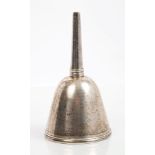 Rare early 19th century white metal spirit flask funnel of conical form,