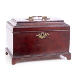 Fine, early George III mahogany tea caddy in the manner of Chippendale, of stepped rectangular form,