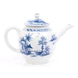 18th century Lowestoft blue and white teapot and cover painted with chinoiserie landscape,