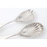 Pair late Victorian silver salad servers with shell bowls and cut glass handles (London 1899),
