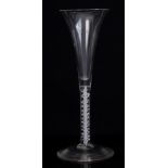 Fine Georgian ale flute with drawn trumpet bowl and double opaque twist stem, on conical foot,