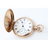 1920s gentlemen's gold (9ct) full hunter pocket watch with button-wind Waltham movement,