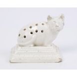 Early 19th century pearlware cat toothpick holder on stepped base, circa 1800,