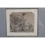 George Frost (1754 - 1821), pencil and wash - figure with three dogs before a cart,