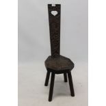 Late 19th / early 20th century Welsh carved oak spinning chair,