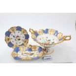 Good quality Victorian Davenport part dessert service with painted grapevine and floral sprigs
