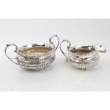 Victorian silver sugar and cream of compressed baluster form,