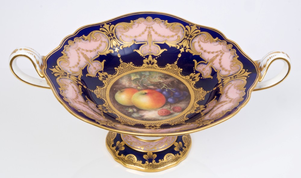 Fine Royal Worcester comport with finely painted still life of fruit, signed - R.