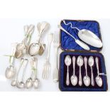 Selection of miscellaneous Georgian and later silver flatware - including teaspoons, egg spoons,