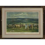 *Sir Alfred James Munnings (1878 - 1959), coloured print - The Saddling Paddock,