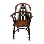 Fine Early Victorian yew and elm Windsor chair,