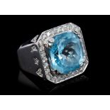 Diamond and blue topaz cocktail ring,